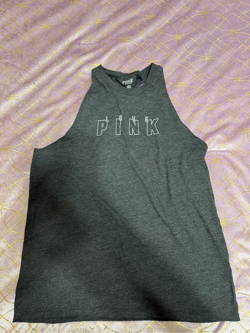 💥 WOMENS PINK Victoria's Secret Charcoal Gray Logo Tank